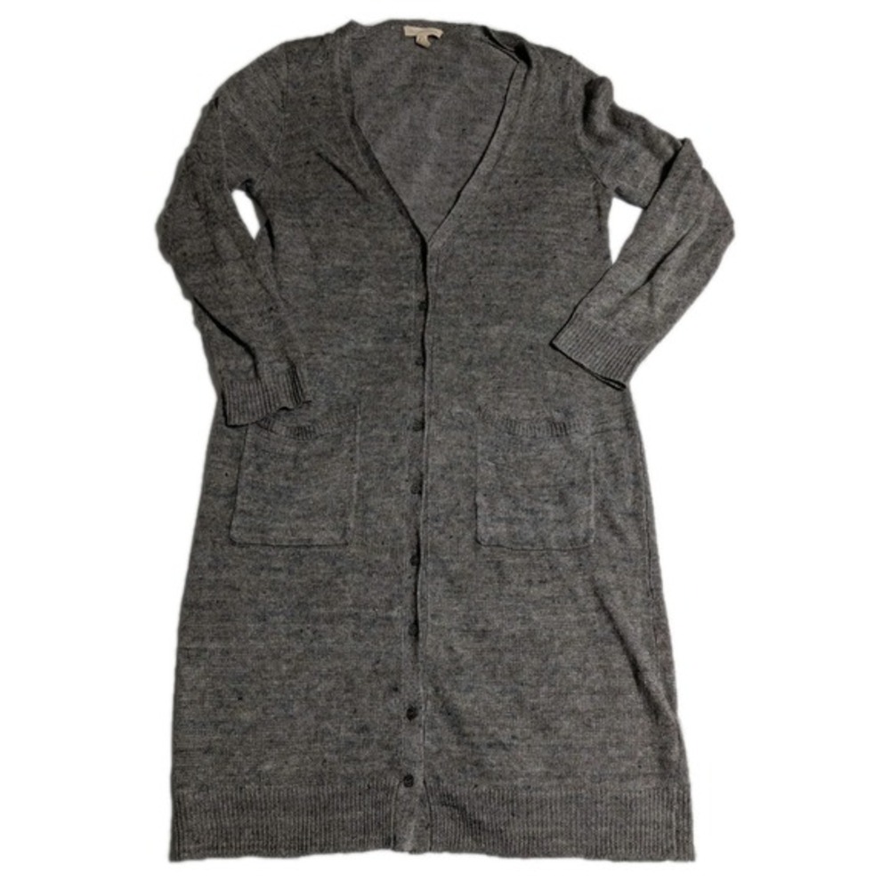 Eileen Fisher 100% Organic Linen Long Cardigan Dress Sweater Grey Size Petite S